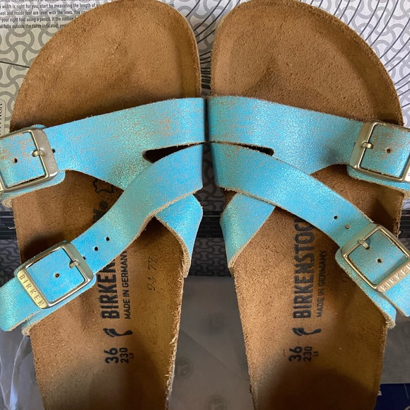 Birkenstock Shoes - Birkenstock Yao Balance Metallic Aqua Sz 6, New